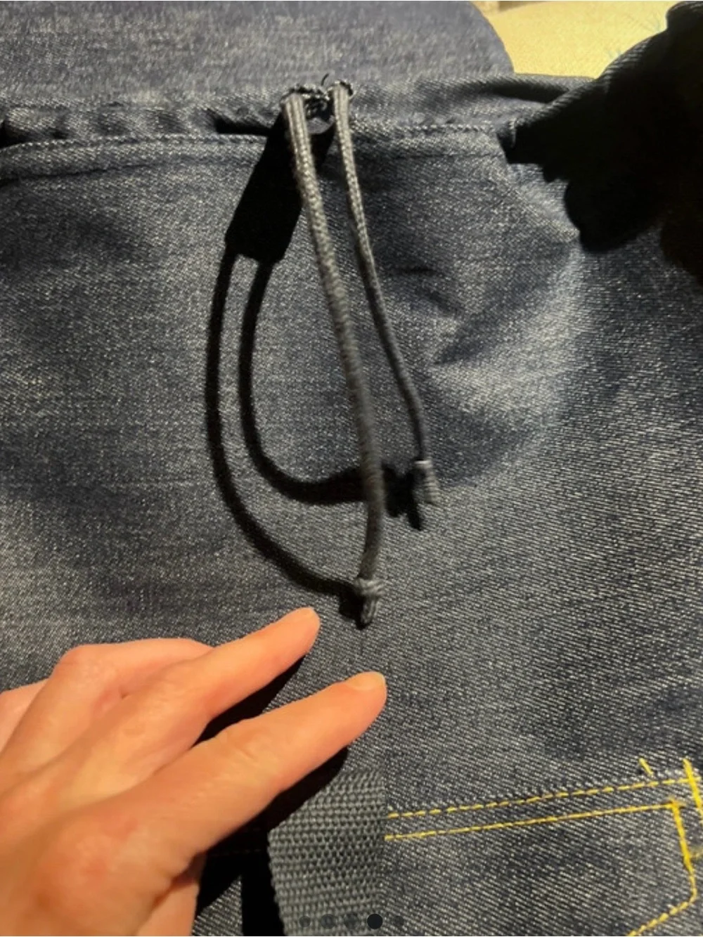 Jean Paul Gaultier Denim Backpack in Dark Blue with Yellow Stitching